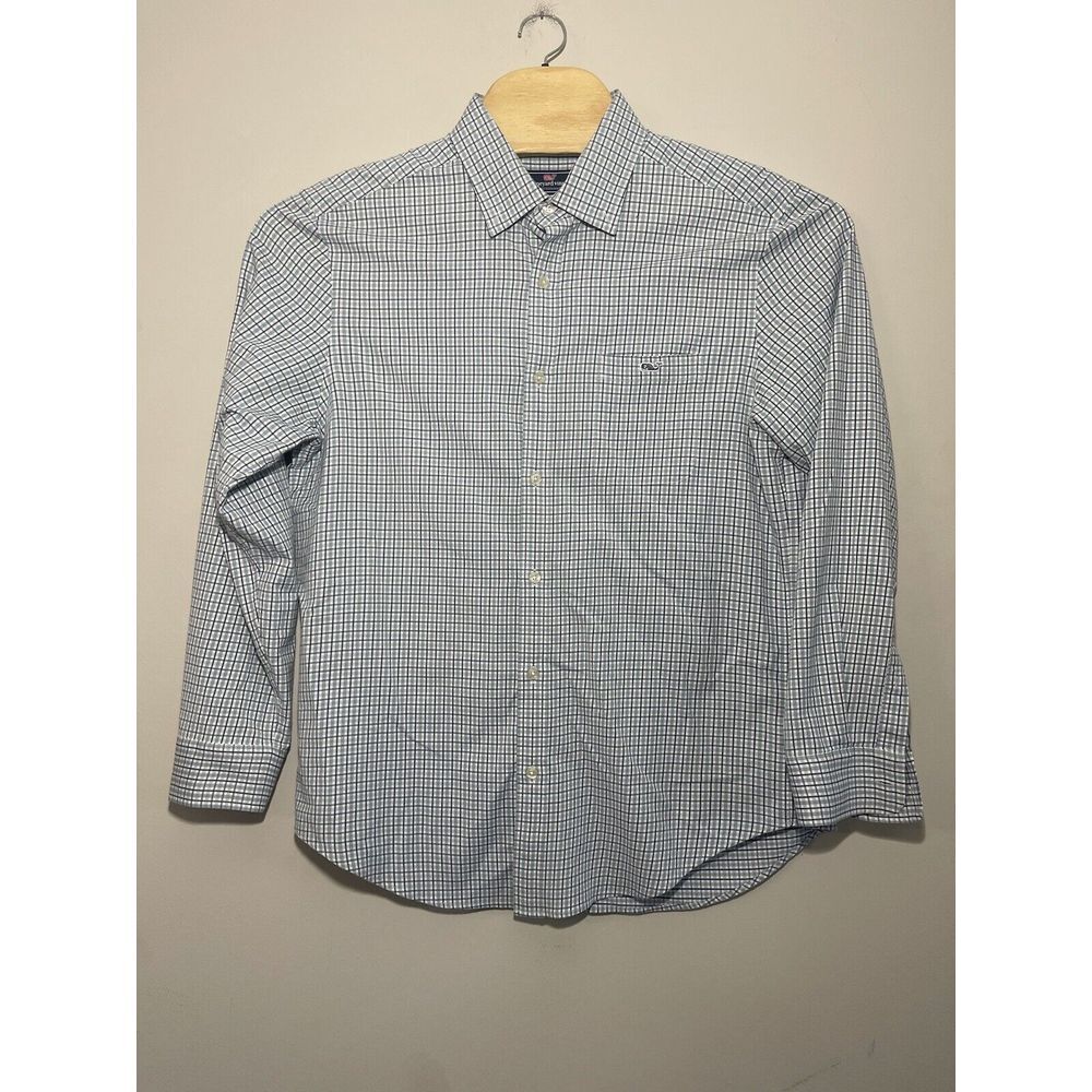 Mens XL Vineyard Vines Performance Classic Fit Tucker Shirt blue Green Check out